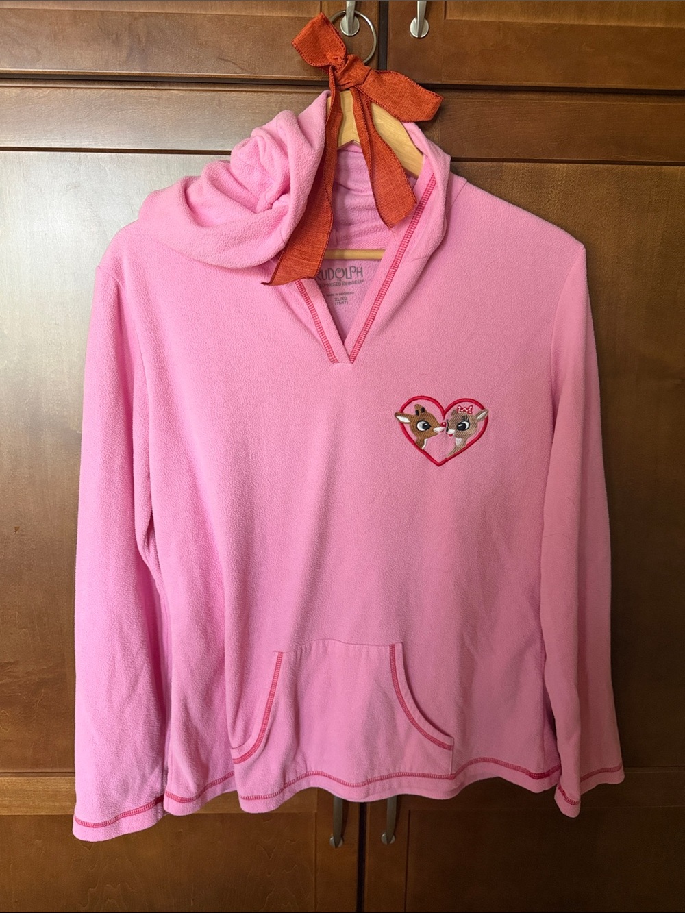Disney Pink Hooded Pullover with Reindeer Heart Embroidery